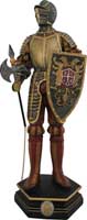 Our large golden knight figure is cast in cold resin and  detailed and painted by hand. The medieval knight figurine is 21 inches in height.
