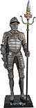 Italian "Milanese" knight figure in armour complete with polearm weapon. This medieval knight is expertly cast in resin. The figurine has antique pewter finish and is hand detailed with striking gold accents.