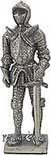 The Medieval knight with sword figure is crafted from lead free pewter. This knight adds the perfect decorating touch to your castle decor! Each exquisitely detailed knight stands with weapon. The Medieval  knight with sword pewter figurine stands from 4-1/4" tall.