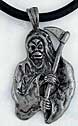 If you like sinister jewelry then our grim reaper pendant will surely satisfy your taste. The grim reaper pendant is 2 inches in height and it comes with a black cord.