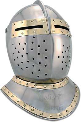 The great European bascinet helmet was the favored "War Helmet" of the 1300 and early 1400's! During this time of transition from chain mail to plate armor, the bascinet style helm has held its place in history.